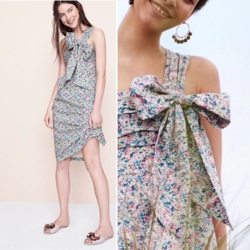 ✨ NWT J Crew Liberty Claire Floral One Shoulder Bow Cotton Dress Sz 8